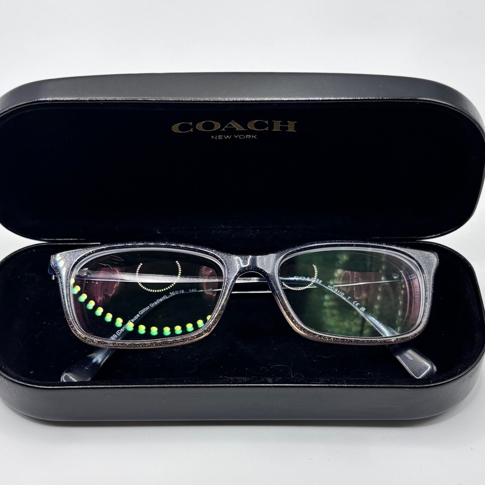 Preppy Sparkle Eyeglasses Coach HC6110 50mm Denim Taupe Glitter Acetate Silver - Picture 4 of 14